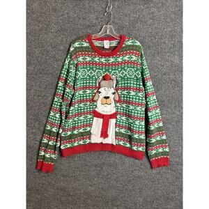 Holiday Classics Mens Pullover Ugly Christmas Sweater Size XXL Lama Crew Neck